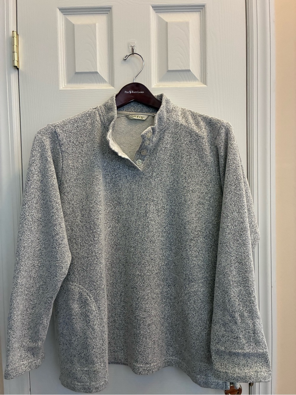 Orvis Men’s Heather Gray Button Down Texture Knit Pullover size Large